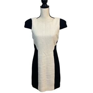 4. Collective Ivory and Black Color Block Boucle Cap Sleeve Dress Size 6